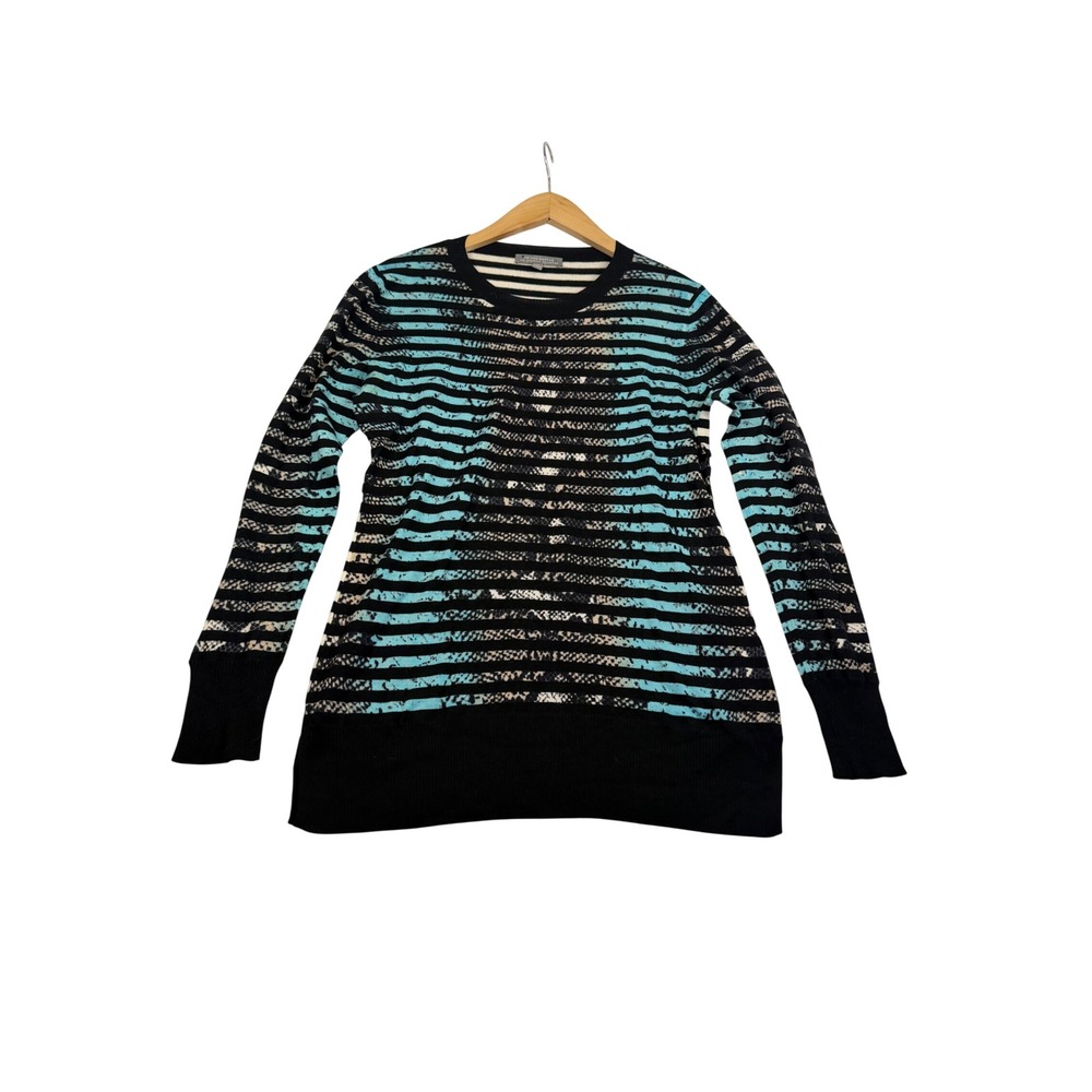 Neiman Marcus Silk Cashmere Wool Striped Snakeskin Sweater Turquoise Black M